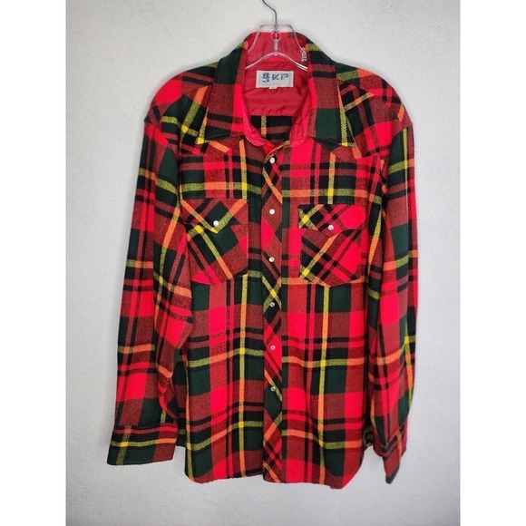 KP Vintage Plaid Flannel Lightweight Western Pearl Snap Acrylic Men's Size … - Picture 2 of 12